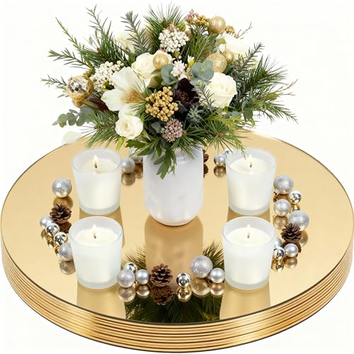 BKELVA Set of 10 Round Mirrors for Centerpieces 12 Inch Gold Acrylic Mirrors Candle Plate Circle Mirror Trays for Wedding Party Home Mirror Centerpieces for Table