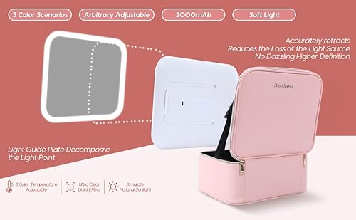 Zhenguiru ZGR-BC-02 Travel Makeup Bag With Led Lighted Mirror 3 Color Scenarios Adjustable Brightness thumb #3