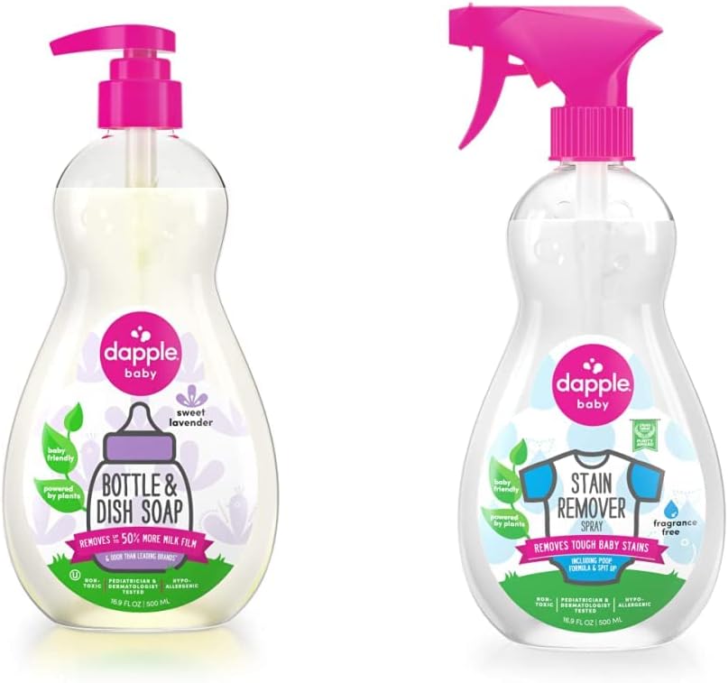 Dapple Baby PlantBased Bottle & Dish Soap (Sweet Lavender) + Stain Remover Spray (Fragrance