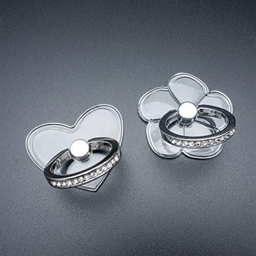 Wogroo Cell Phone Ring Holder Stand Compatible All Mobile Phones Or Phone Cases, Transparent Phone Ring Holder Finger Kickstand 360°Degree Rotation Clear Phone Ring Grip, 2 Silver #TOP7