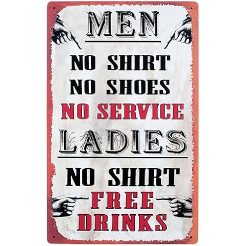 JACKGOLD Tin Bar Sign - Men, No Shirt, No Service - Ladies, No Shirt, Free Drinks! Cover
