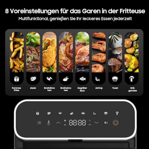Heteluchtfriteuse, 6,7 liter, airfryer XXL, heteluchtfriteuse zonder vet, 2200 W heteluchtfriteuse met 8 kookprogramma's, digitaal display, met Duits receptenboek - Afbeelding 5