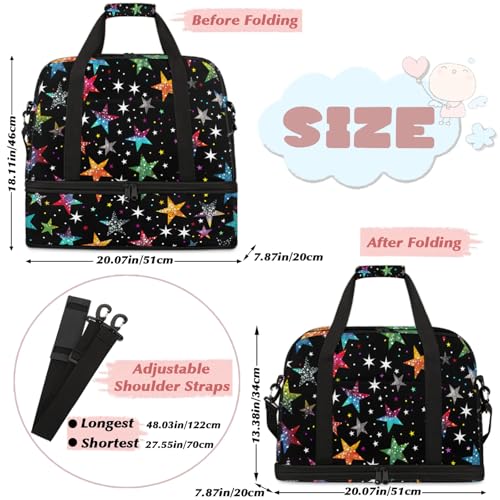 Large Weekender Overnight Bags Colorful Abstract Star Travel Duffel Bag for Women Men Gym Bags With Shoe Compartment Foldie Travel Tote Bag Carry On Personal Item Bag for Travel Gym Sports2