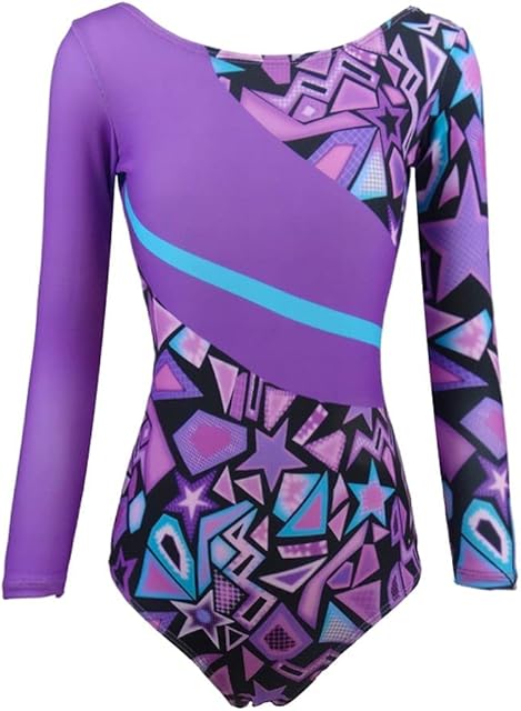 Collant de ginástica para meninas de uma peça colorida roxa dançando
