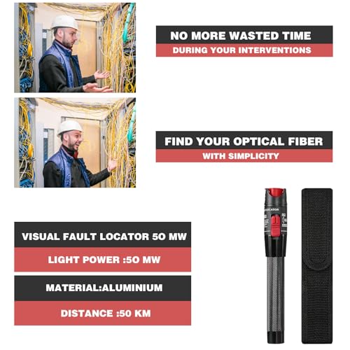 Guakiili Visueller Fehlersucher 50 mW mit FC/APC-Stecker auf LC/APC-Adapter, VFL-Tester-Kit 50 km Reichweite, Glasfaserkabeltester mit FC-auf-LC-SM9/125-Adapter