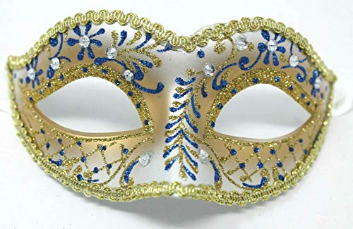 THE GOOD LIFE GLITTERING GOLD & BLUE CRYSTAL JEWELLED VENETIAN MASQUERADE CARNIVAL PARTY EYE MASK - Image 3