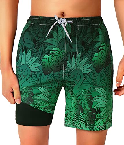 Boys Swim Trunks with Compression Liner Swim Shorts Anti Chafe Summer Beach Shorts
