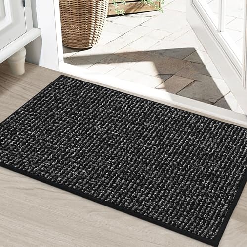 Image of BEQHAUSE Dirt Trapper Door Mat 24 inch x 36 inch, Non-Slip Washable Doormats Entrance Mat, Dirt Resistant and Absorbent Welcome Mat, Low Profile Floor Mats for Front Back Door and Entryway, Black