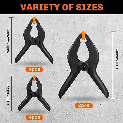 Image of 20 Pack Spring Clamps Heavy Duty - Assorted Sizes Spring Clips Plastic 6.5 Inches, 4.5 Inches, 3.5 Inches Set - Backdrop Clips Small Clamps For Crafts Woodworking Background