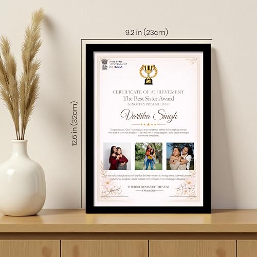 Image of Customized Photo Frame Wall Decor Award, Certificate Gift For Sister Mother Wife Girlfriend and Friend, Personalized Women's Day and Mothers Day Photo Frame Gift For Home Living room Bedroom 23x32 cm