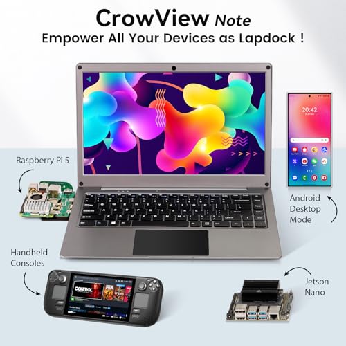 Image of Portable Monitor with Keyboard,14inch 1080P FHD Lapdock Compatible with Raspberry Pi /Mini PC /Phone /PC /Game Console,CrowView Note Built-in Battery(Full Feature TypeC & HDMI Cable Included)