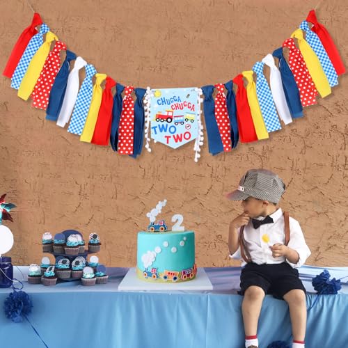 Kreatwow Train 2nd Birthday Decoration Train Theme High Chair Banner Chugga Chugga Two Two 10 cm x 10 cm Multi-colored Vinyl Polyester Banner for Boys Birthday Party by Kreatwow - Image 6