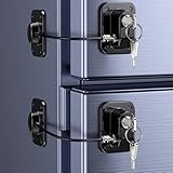 2 Pack Refrigerator Lock for Kids, Toddlers and Adults, Child Proof Fridge Door Lock with Keys for Kitchen Freezer, Air Oven Air Fryer, Cabinets and Drawers, Windows, Doors (B-Black-2 Pack)