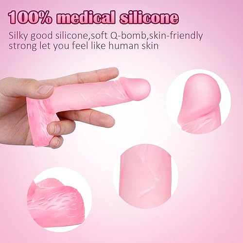 Miniatura 8 de Consolador pequeño realista de 4 pulgadas, enchufe anal para principiantes, consolador anal suave con eje curvado y bolas, juguete sexual para