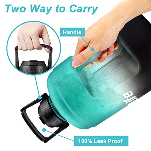 Quifit Half Gallon Water Bottle - With Straw & Motivational Time Marker Leak-Proof Bpa Free Reusable Gym Sports Outdoor Large(73Oz) Capacity Water Jug(Green/Black Gradient,Half Gallon) #TOP3