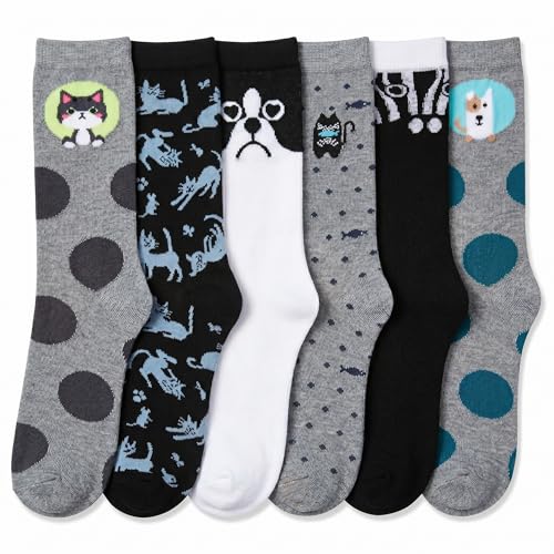 Image of Tipi Toe Women's 6-Pack Funky Crew Socks | Colorful Fun Patterned Novelty Dress Socks, Sizes 9-13