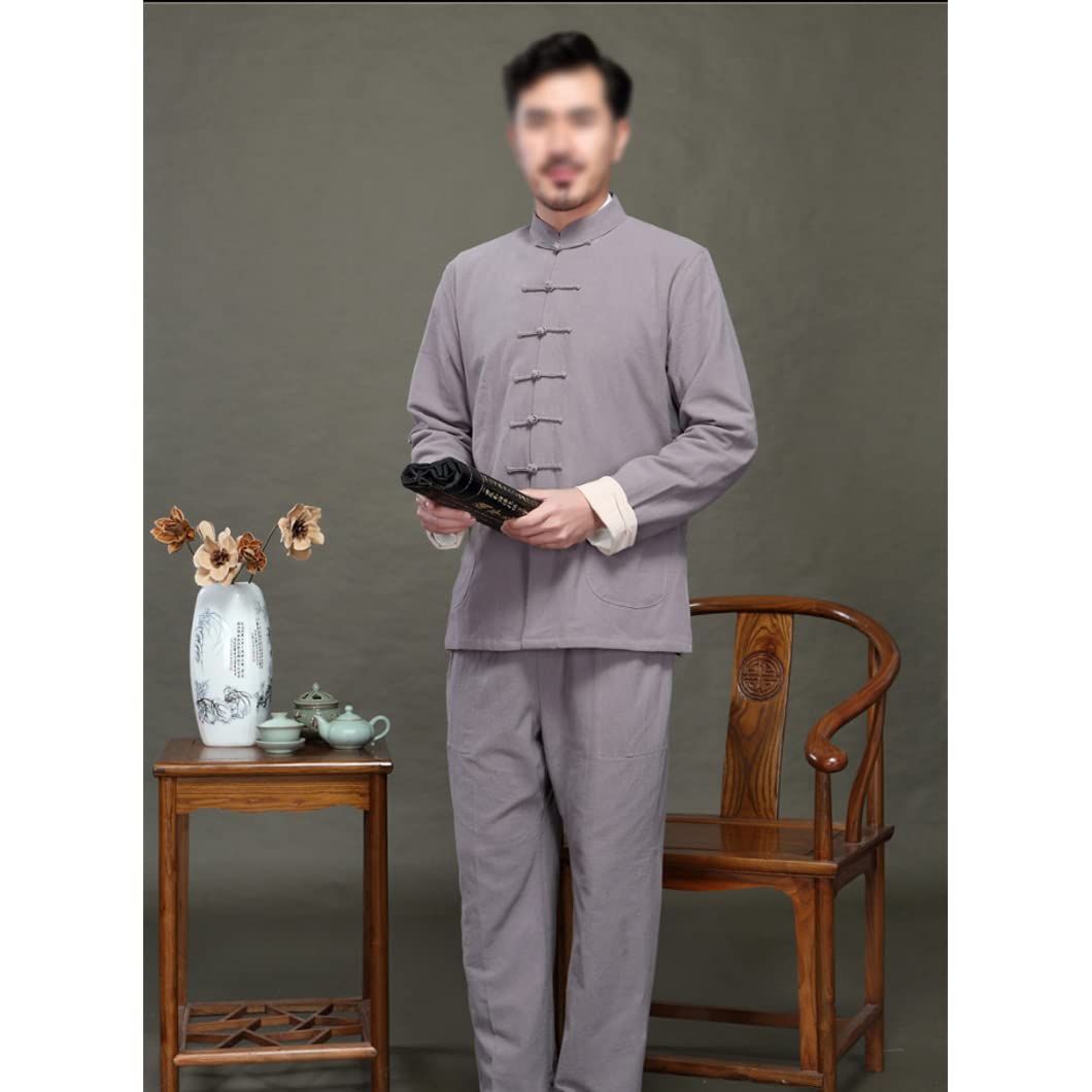 Męskie sztuki walki mundur kung fu spodnie chińskie tradycyjne ubrania garnitur z długim rękawem Tang Suit, koszula Tai Chi Uniform koszula Qi Gong Wing Chun ubrania treningowe Appare niebieski-3XL