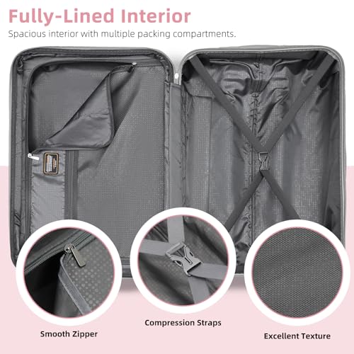 Image of LARVENDER Luggage Sets 6 Piece Hardshell Expandable Suitcases with Spinner Wheels TSA Lock, Lightweight ABS Travel Carry On Luggage Set for Women, Pink Grey