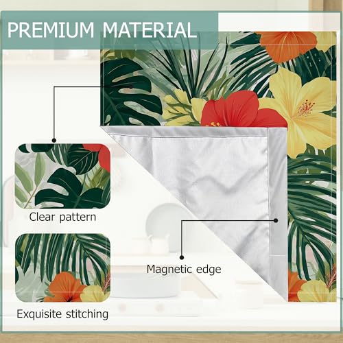 Image of Tropical Flowers Dishwasher Covers for The Front Magnetic,Summer Palm Leaves Refrigerator Magnets Decoration,Reusable Dishwasher Cover Panel for Home Kitchen Decor 23x26 Inch