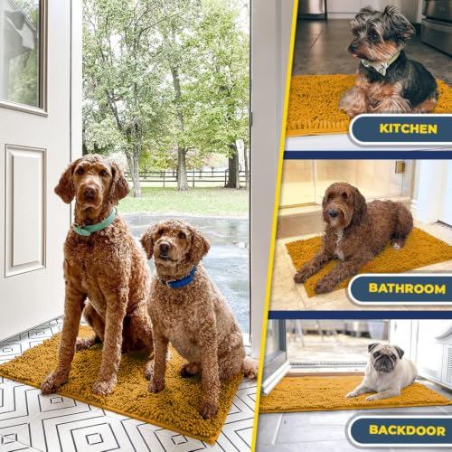 Image of Muddy Mat | Super Water Absorbent Door Mat Indoor, Microfiber Quick Dry Chenille Entryway Rug, Slip Resistant Front Door Mat, Indoor Mats for Entryway, Machine Washable Pet Rug, Gold 19 inch x 30 inch