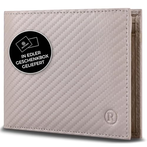 RUTAKO Leder Geldbörse Herren mit RFID Schutz - Portemonnaie Groß mit Münzfach - Echtleder Geldbeutel für Männer - Brieftasche Wallet Portmonee
