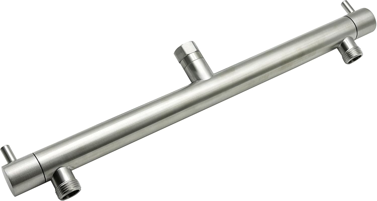 Brushed Nickel Double Shower Heads for Two People Rod Dual Shower Head Adapter with Shut Off Valve G1/2 Connection, for Rain & Handheld Shower Combo