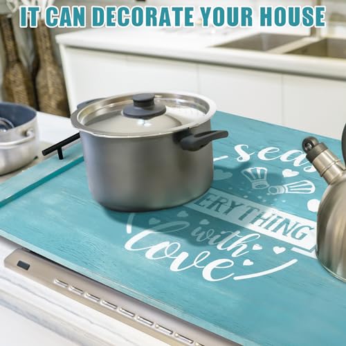 Farmhouse-Noodle-Board-Stove-Cover-with-Handles-Laminate-Wooden-Stove-Top-Covers-Handmade-Electric-Gas-Stove-Cover-Board-Wood-Rustic-Decorative-Tray-for-Kitchen-Counter-Space-BlueCute