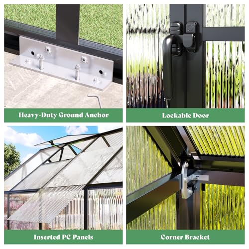 AMERLIFE 6x20 Ft Polycarbonate Greenhouse for Outdoors, Walk-in Design with Aluminum Frame, 2 Windows and Swing Door, Heavy-Duty Greenhouse Construction for Garden, Black