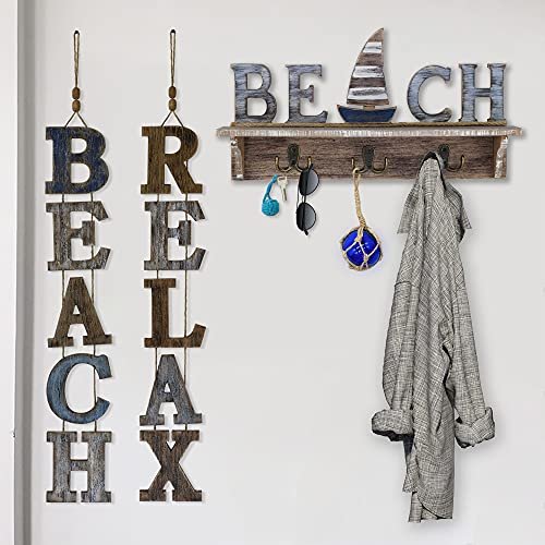SAILINGSTORY Beach Wall Decor Nautical Decorative Coat Rack Wall Mounted Key Hook with Shelf - Image 4