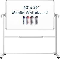 Vista 1 de VIZ-PRO Pizarra magnética móvil de doble cara, 60 x 36 pulgadas, soporte de acero, con 12 marcadores