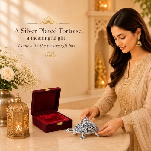 Image of DIVINITI 999 Silver Plated Ashta Lakshmi Tortoise with Sri Yantra Pyramid|Gift Box Included|Vastu & Feng Shui Showpiece for Wealth, Prosperity & Protection|Home, Office & Pooja Decor|7.5 x 4 cm