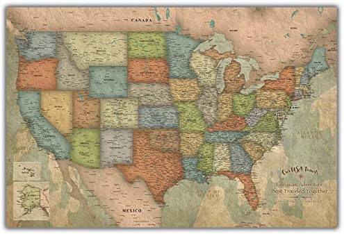 Personalized United States Push Pin Travel Map on Canvas Vintage Colors, 3 Sizes/National Parks, United States Map with Push Pins to Mark Travels, Best Gift for People Who Travel Gift for Travel Lover