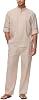 Lamgool Mens Linen Set 2 Pieces Long Sleeve Button Henley Shirts Casual Drawstring Pants Summer Beach Yoga Outfits