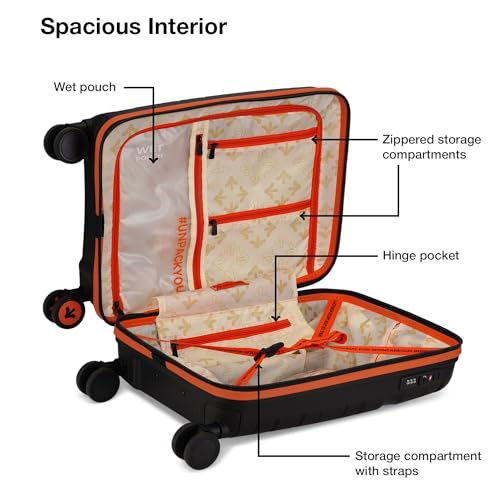Image of Nasher Miles Cannes Hard-Sided Polypropylene Cabin Luggage 20 inch | 55cm | 8 Wheels Small Trolley Bag for Travel | Suitcase (Black Orange)