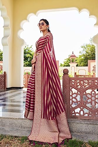 Image of Vardha Women's Banarasi Georgette Saree with Unstitched Blouse Piece - Gold Zari Woven Work Sarees for Wedding (Vritika)