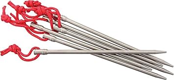 Vargo Titanium Nail Peg with Reflective Cord 6 Pack | Camping Tent Stakes 0.6 Ounces 14 Grams 6 L x 0.2 D 152 x 5mm Ultralight Durable Tent pegs Model T-113