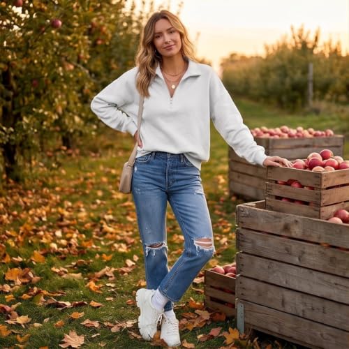 3/4 Zip Pullover Womens Oversized Warm Fleece Mock Neck Sweatshirt - image 8