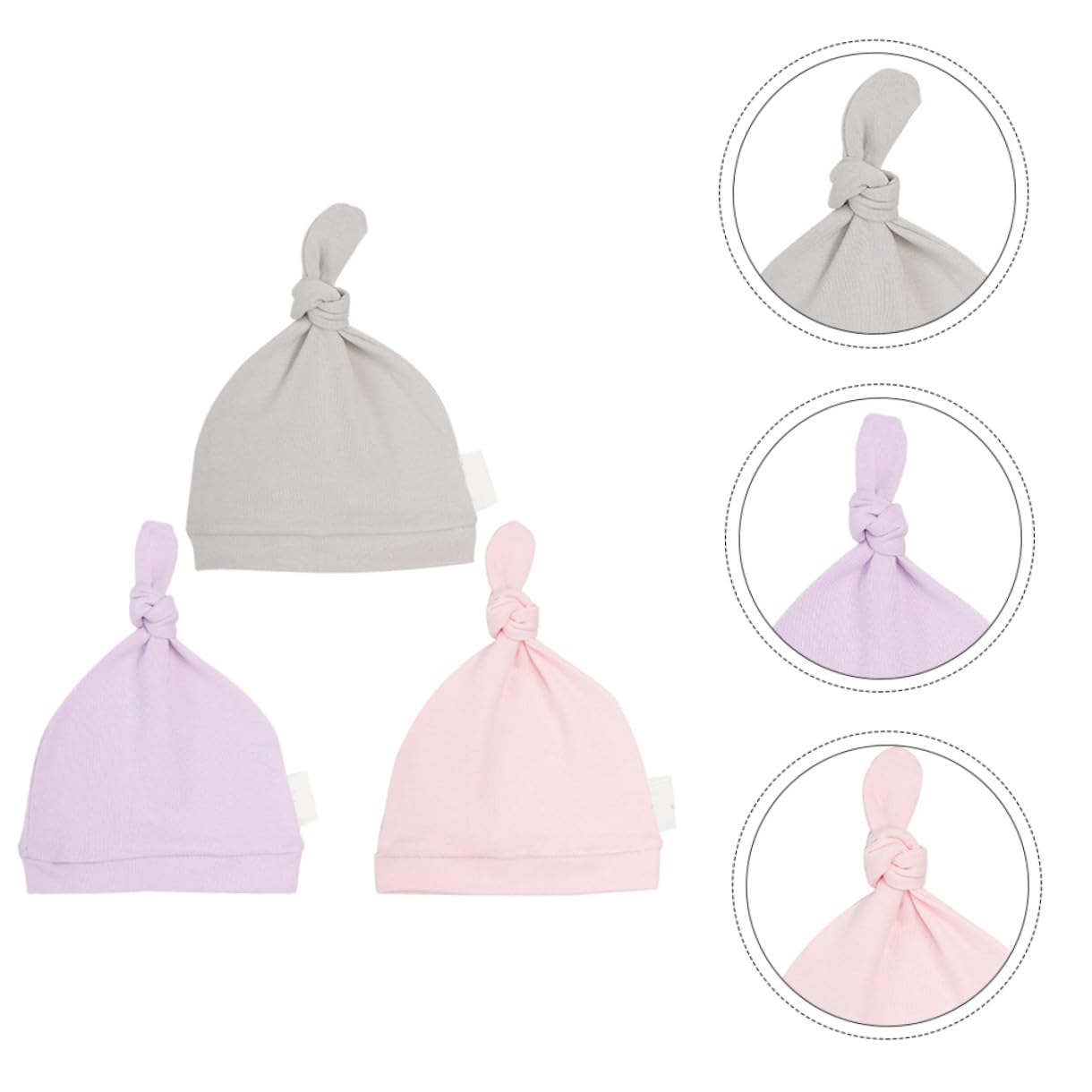 Healeved 3 Sätze Baumwollmützen Niedliche Knotenmütze Für Neugeborene Warmhaltend Unisex Gemischte Farben Für Drinnen Draußen 3 Stücke * 3
