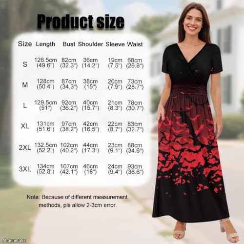 Image of Women's Fall Summer Short Sleeve Ankle Length V-Neck Party Dress with Pockets Size S-3XL
