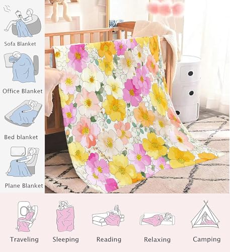 Plaid flanelle 240x260 cm beige à motif floral aquarelle - 5