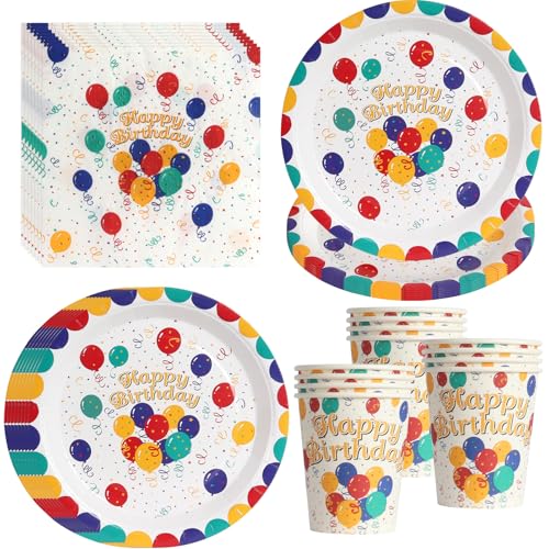 PYAILI Set 52 pezzi per feste Piatti colorati a tema palloncini, bicchieri e tovaglioli, per 16 ospiti