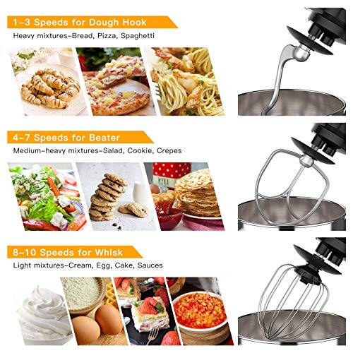 Stand Mixer, 10-Speed 7.5QT Electric Mixer Tilt-Head Kitchen Food Mixer for Baking&Cake, with Stainless Steel Bowl, Whisk, Dough Hook, Beater, Splash Guard (660W)BLACK (Renewed) - Thumbnail 5