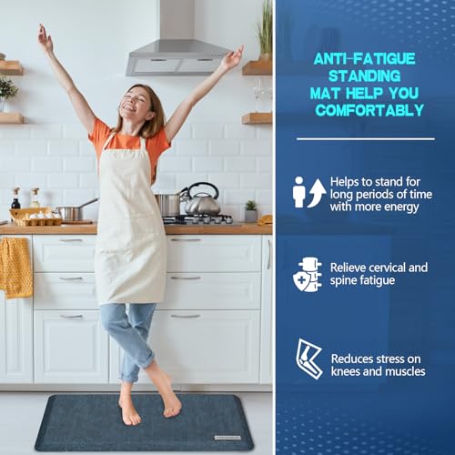 Image of Anti Slip 7 /8 inchs Anti Fatigue Kitchen Floor Mat, Ergonomic Comfort Standing Mat, Waterproof Kitchen Runner for Home, Kitchen, Office, Laundry, Garage (Navy, 17.3 inch x 39 inch -0.87 inch)
