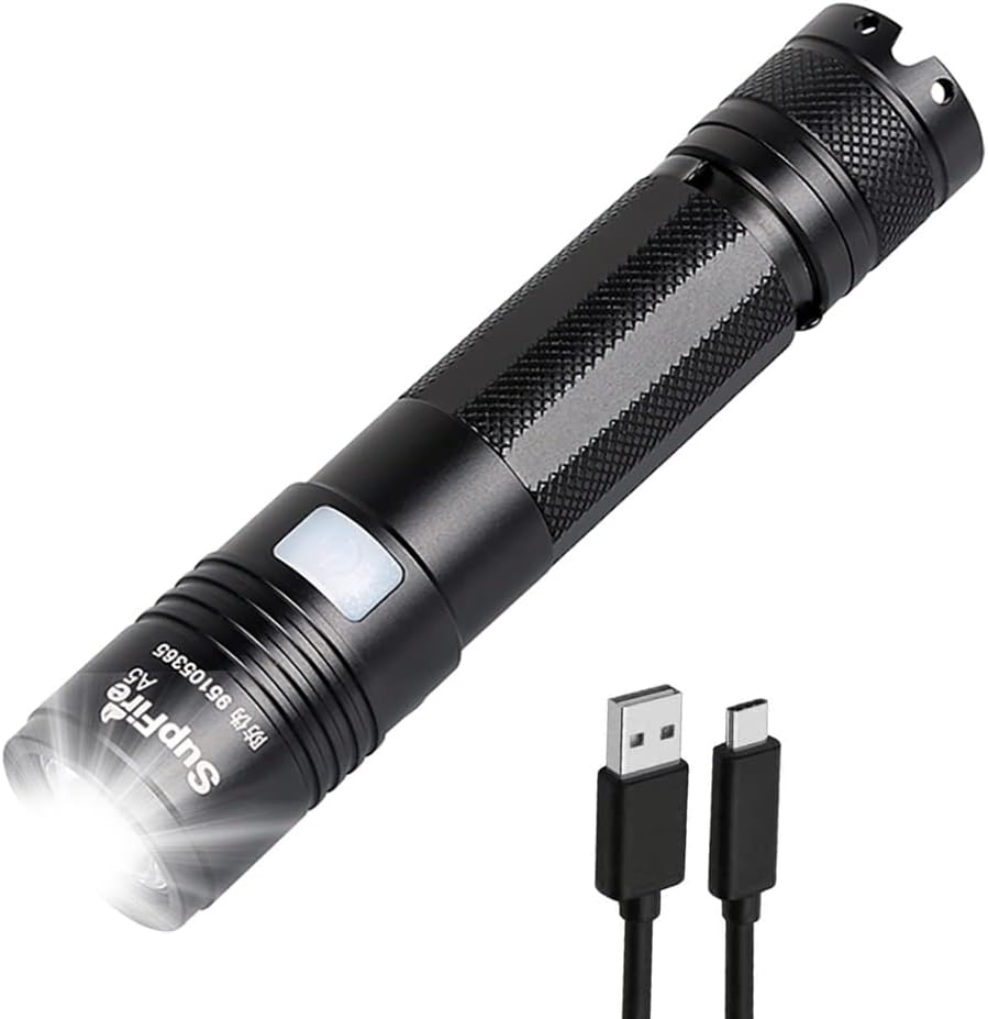 BORUIT Supfire LED Tactical Rechargeable Flashlight, Pocket-sized Clip Flashlight Built-in Battery, High Lumen with 5 Modes, Water Resistant, Flash Light - Camping, Outdoor, Emergency, Flashlights