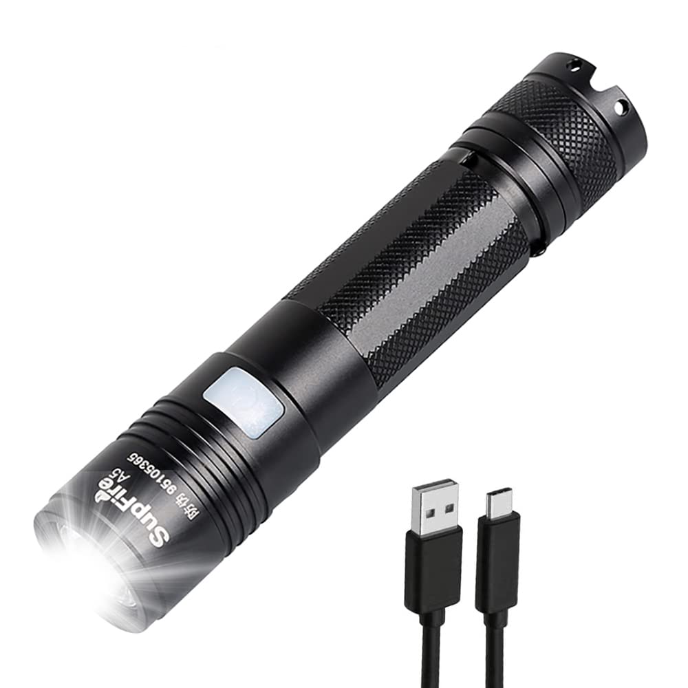 BORUIT Supfire LED Tactical Rechargeable Flashlight, Pocket-sized Clip Flashlight Built-in Battery, High Lumen with 5 Modes, Water Resistant, Flash Light - Camping, Outdoor, Emergency, Flashlights