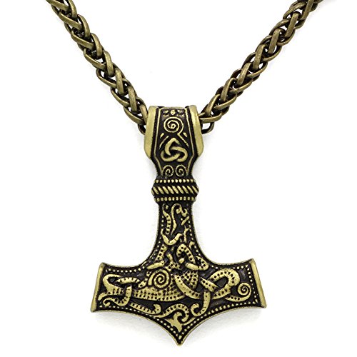 LANSEYAOJI Hombres Odin de Collar con Colgante Martillo de Thor Estilo Nórdico Escandinavo Joyería,en Bolsa de Terciopelo de Color Negro,Dorado