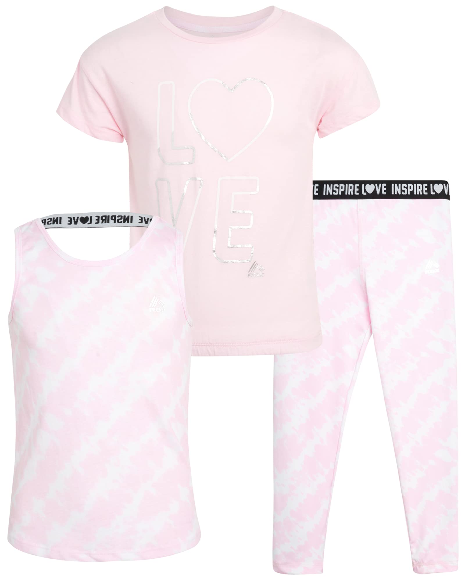 RBX Girls' Activewear Set - Short Sleeve Performance T-Shirt, Tank Top, and Capri Leggings (4-12)
