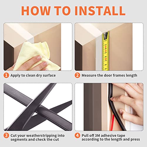 80 Feet Rubber Weather Stripping Door Seal Strip, Solike 3M Self-Adhesive Backing Door Weatherstripping For Door Frame Soundproofing Insulation Blocker, Easy Cut To Size With Tailor Scissors(Black) #TOP6