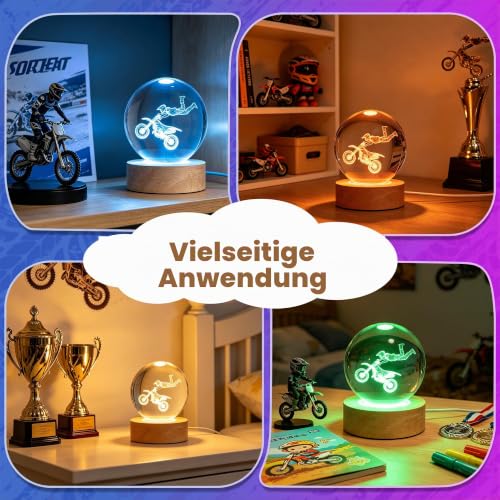 OkiyiD Motorrad Nachtlicht, Motorrad Geschenke für Männer Kinder, Motocross Kristallkugel (80mm) Lampe with 16 Farben… – Ansicht 5