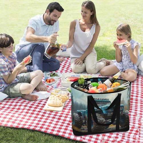 Monster Truck Blue Large Insulated Reusable Tote Bag for Grocery Shopping for Women Men, Cooler Bag with Zippered Top & Handles for Travel Beach Picnic3